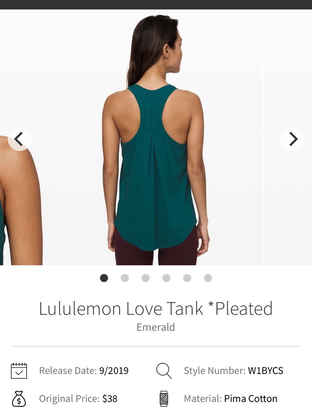 Lululemon Love Tank Pleated-Size 2-Emerald 💚